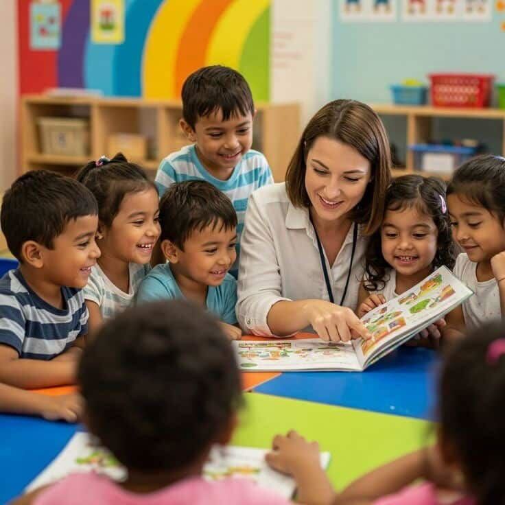 Teacher reading to students at Sunrays
